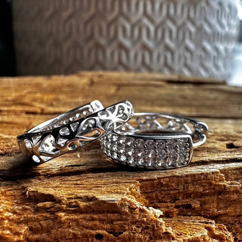 2 Sterling Silver with rhodium cubic zirconia hoops 5x17mm