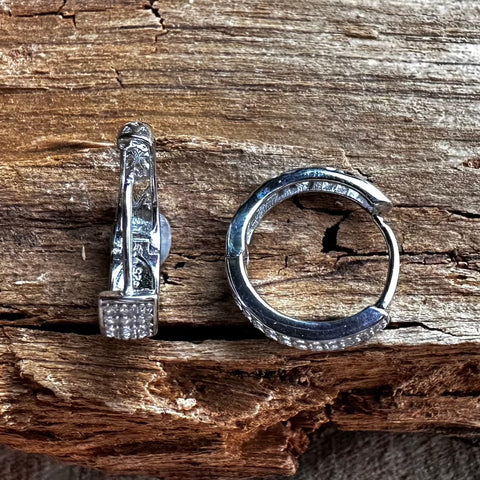 3 Sterling Silver with rhodium cubic zirconia hoops 5x17mm