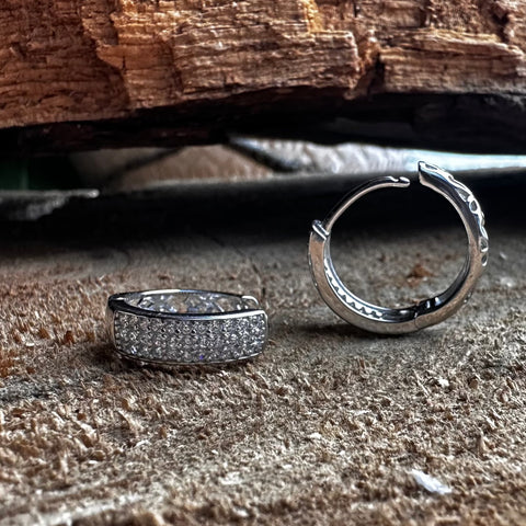 4 Sterling Silver with rhodium cubic zirconia hoops 5x17mm