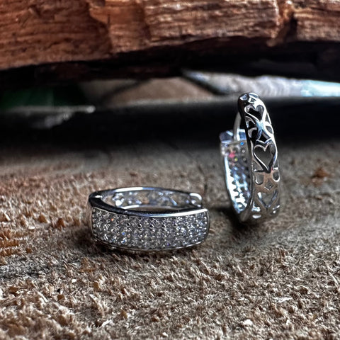 5 Sterling Silver with rhodium cubic zirconia hoops 5x17mm