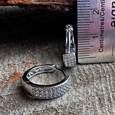 6 Sterling Silver with rhodium cubic zirconia hoops 5x17mm