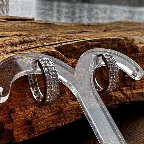 8 Sterling Silver with rhodium cubic zirconia hoops 5x17mm