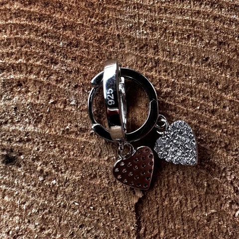 Sterling silver with rhodium 13mm hoop earrings with 9x9mm heart charm