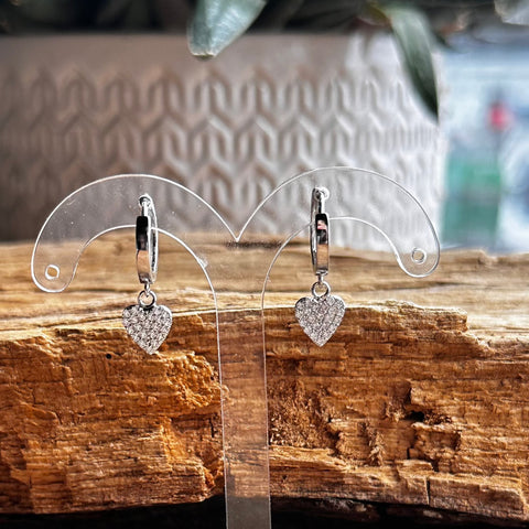 4 Sterling silver with rhodium 13mm hoop earrings with 9x9mm heart charm