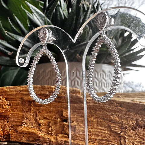 6 Sterling Silver with rhodium cubic zirconia stud earrings 30 x 19 mm