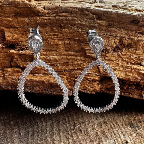 2 Sterling Silver with rhodium cubic zirconia stud earrings 30 x 19 mm