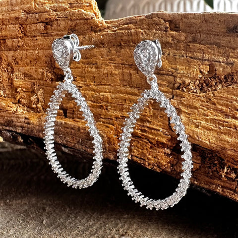 3 Sterling Silver with rhodium cubic zirconia stud earrings 30 x 19 mm