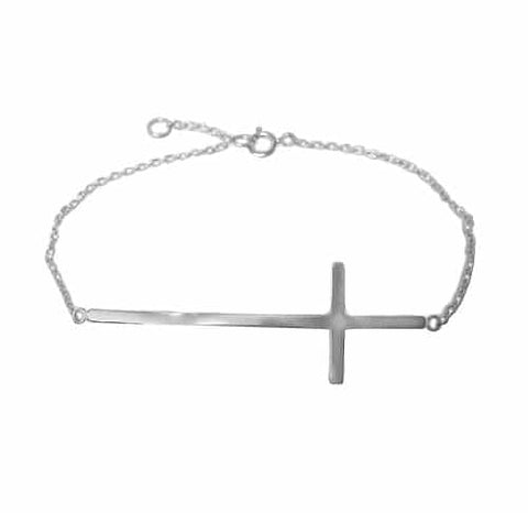 4 Sterling Silver with rhodium 16.5x48mm sideways Cross bracelet
