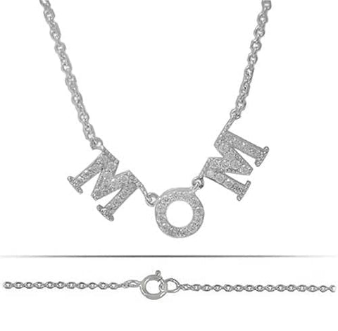 Necklace Sterling Silver, MOM CZ