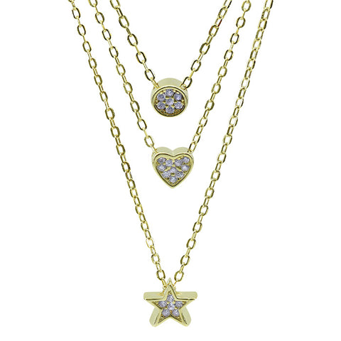  Necklace Vermeil CELESTIAL Delicate Three-Layered Charm Gold Plated on Silver 5
