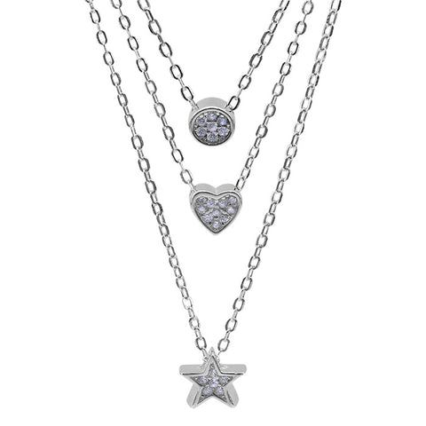 Necklace Sterling Silver, 3 layer with zirconia