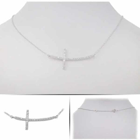 Sterling Silver with rhodium sideway Cross (18x40mm) 4