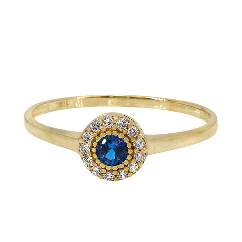 Ring 10K Solid Gold, round Blue Stone CZ