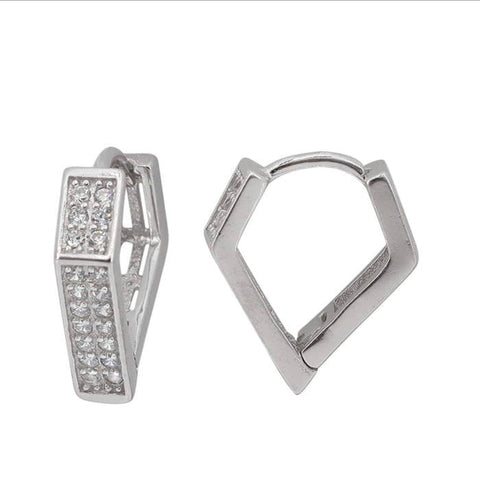 5 Sterling Silver with rhodium 14x16mm diamond shape hoop earrings with cubic zirconia