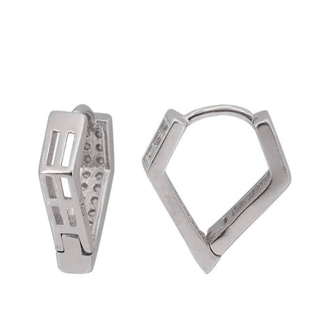 6 Sterling Silver with rhodium 14x16mm diamond shape hoop earrings with cubic zirconia