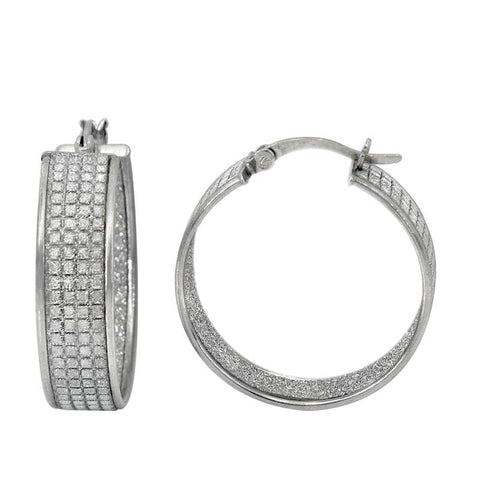6 Rhodium plated on Sterling Silver  stardust finish hoop earrings 25mm diameter 6.5mm thickness 1