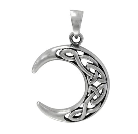 Sterling Silver pendant crescent Moon with design e
