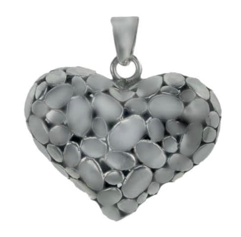 Sterling Silver smooth heart shape pendant with pebble pattern a