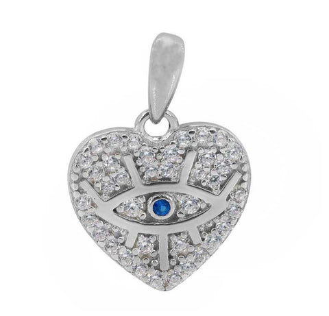Pendant Sterling Silver, Hear & Evil Eye Zirconia a