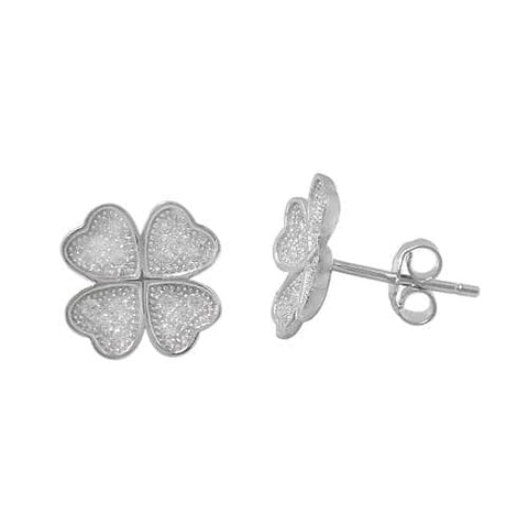 Rhodium plated on Sterling Silver four leaf clover shape stud earrings with faceted stones 2