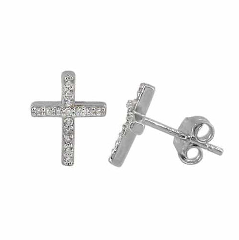  Sterling Silver with rhodium cross stud earrings 8x11mm 1