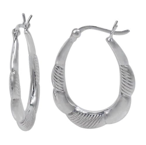 9 Sterling Silver fancy style oval shape hoop with a Hinge Back