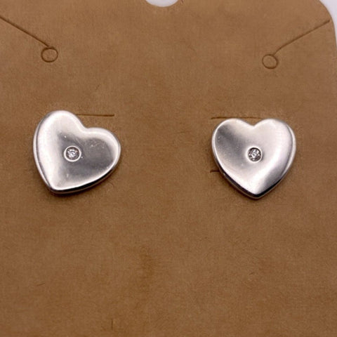 2 Sterling Silver with rhodium 7x6mm Heart Stud Earrings with Cubic Zirconia