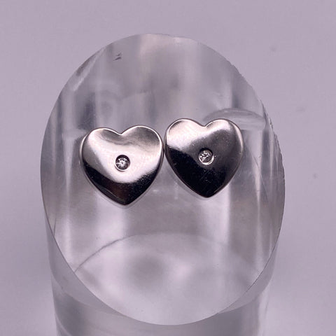 Sterling Silver with rhodium 7x6mm Heart Stud Earrings with Cubic Zirconia