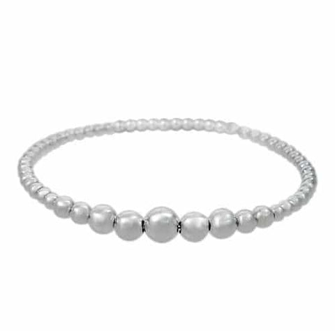 Bracelet AMINA  Sterling Silver Elastic Bracelet with Graduated Ball Beads